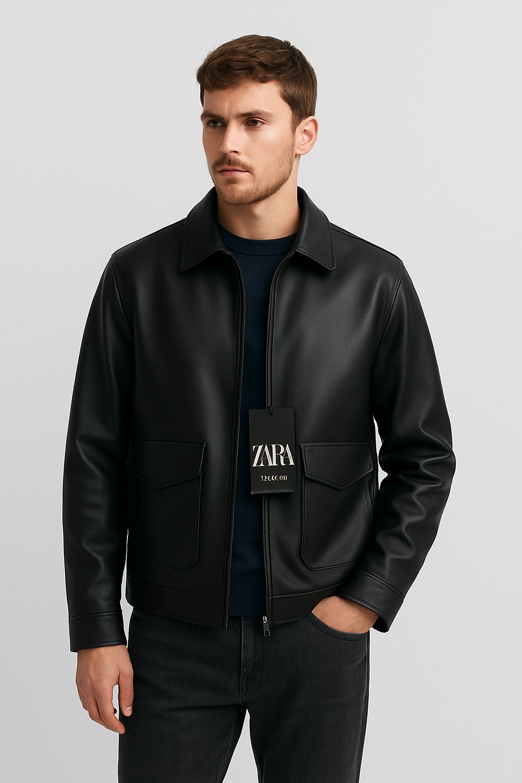 Zara leather jacket (Black) – Laza Store