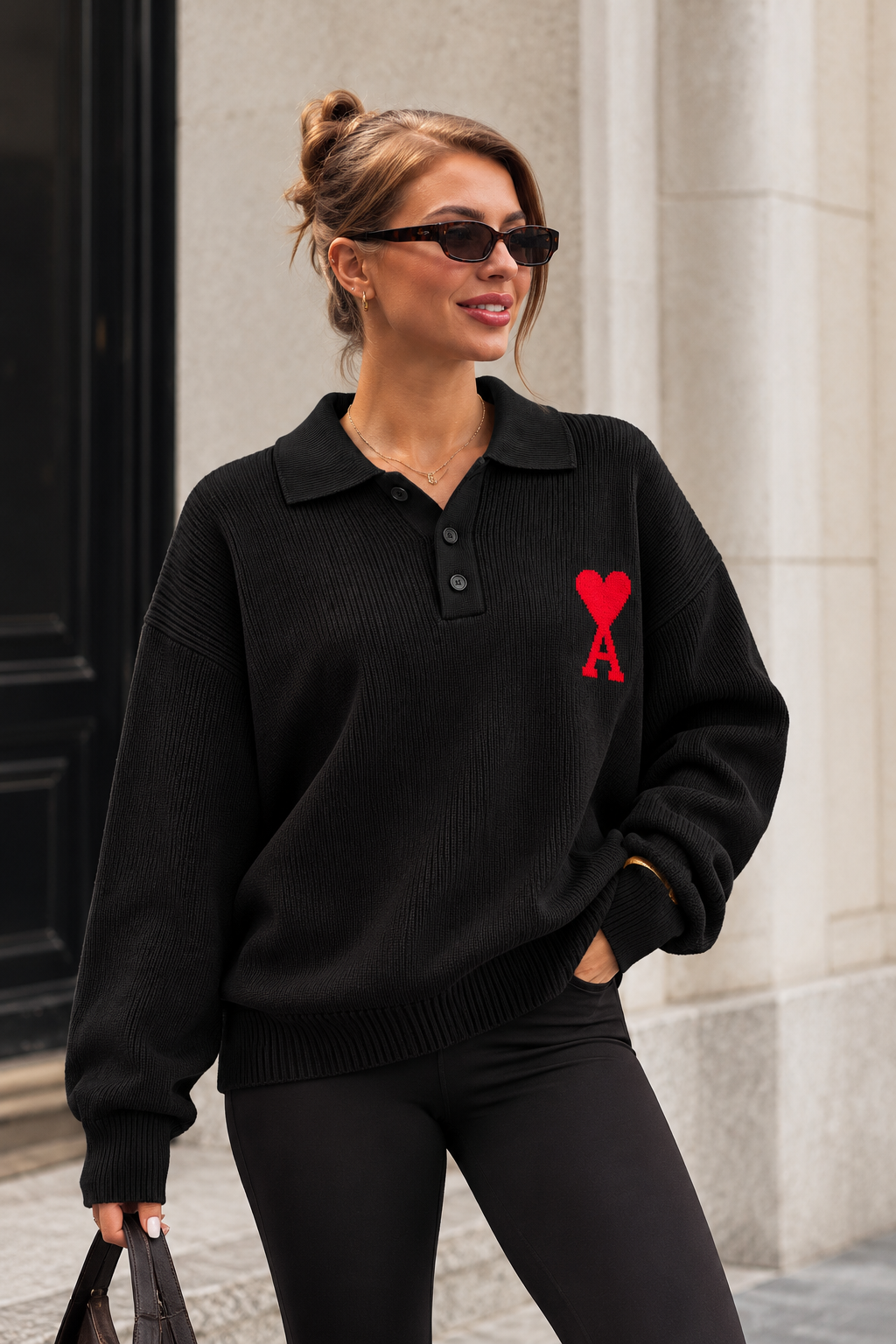 Red Heart Knit Polo Sweater