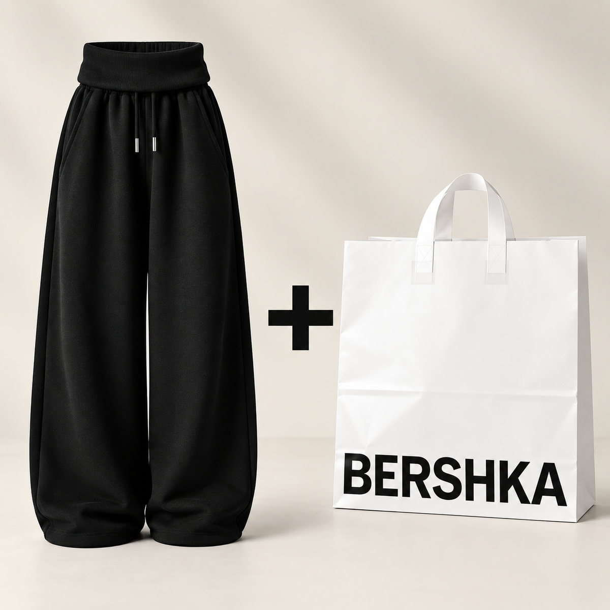 Barrel-Leg Trousers with Fold-Over Waist